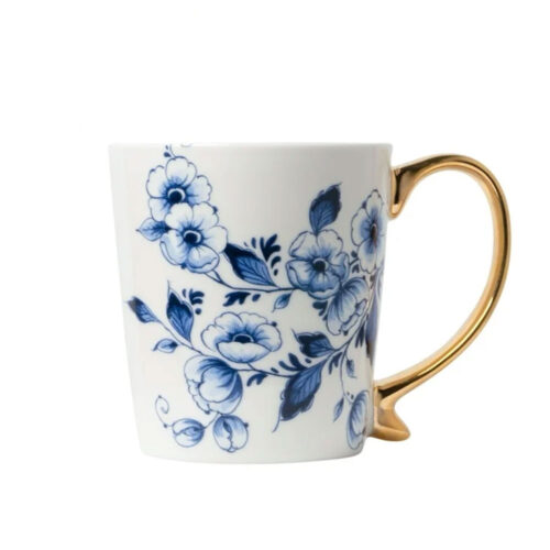 Heinen Delfst Blauw - Mok Bloemen Goud