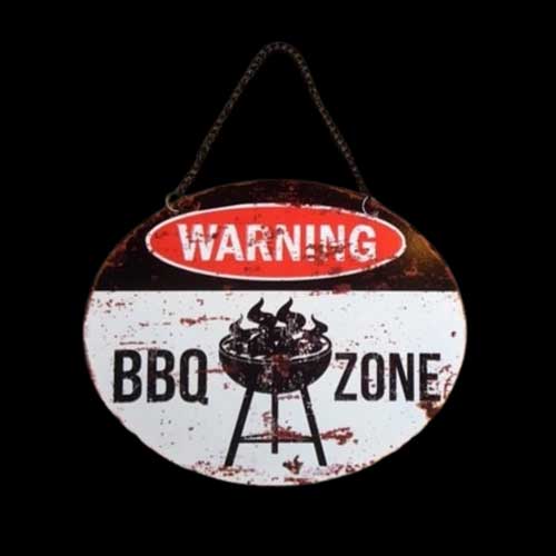 BBQ wandbord Ovaal Warning BBQ zone 25 x 20cm