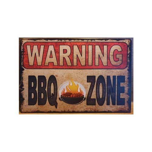 BBQ wandbord Warning BBQ zone 30x20cm